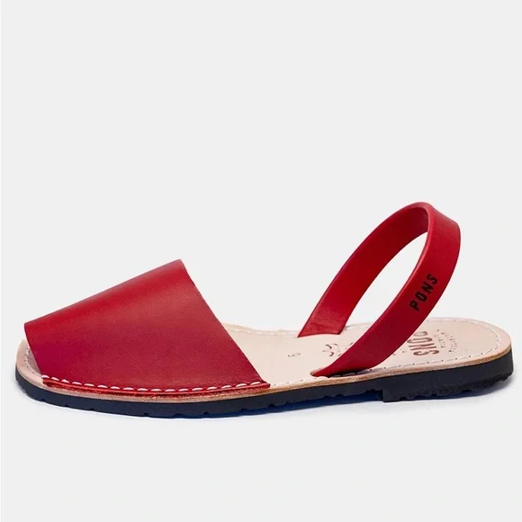 PONS Avarcas Classic Style Red Leather Sandals Slingback Size 8 NWOT - Picture 2 of 5